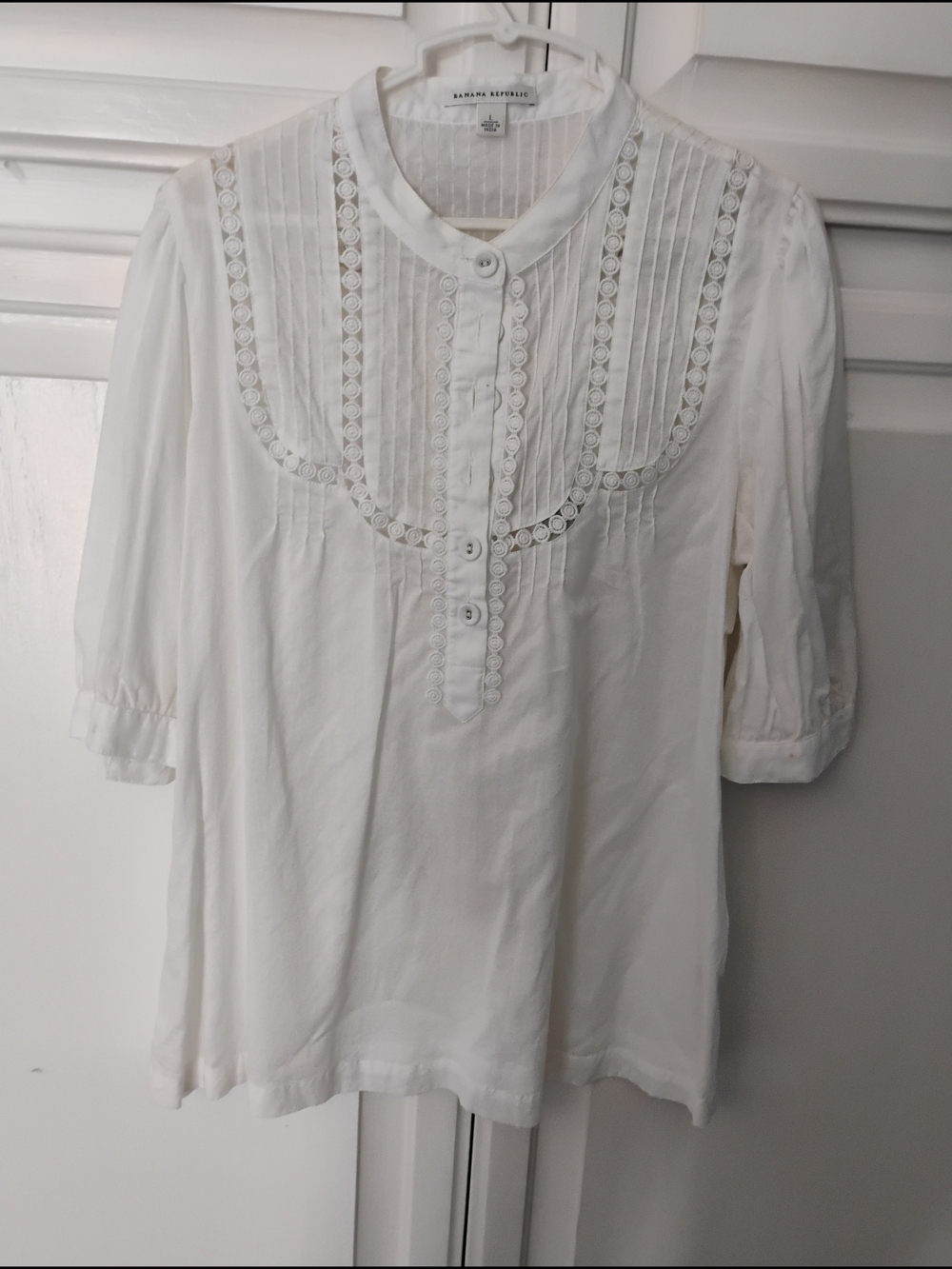 Banana Republic White Lace-Trim Pintuck Blouse